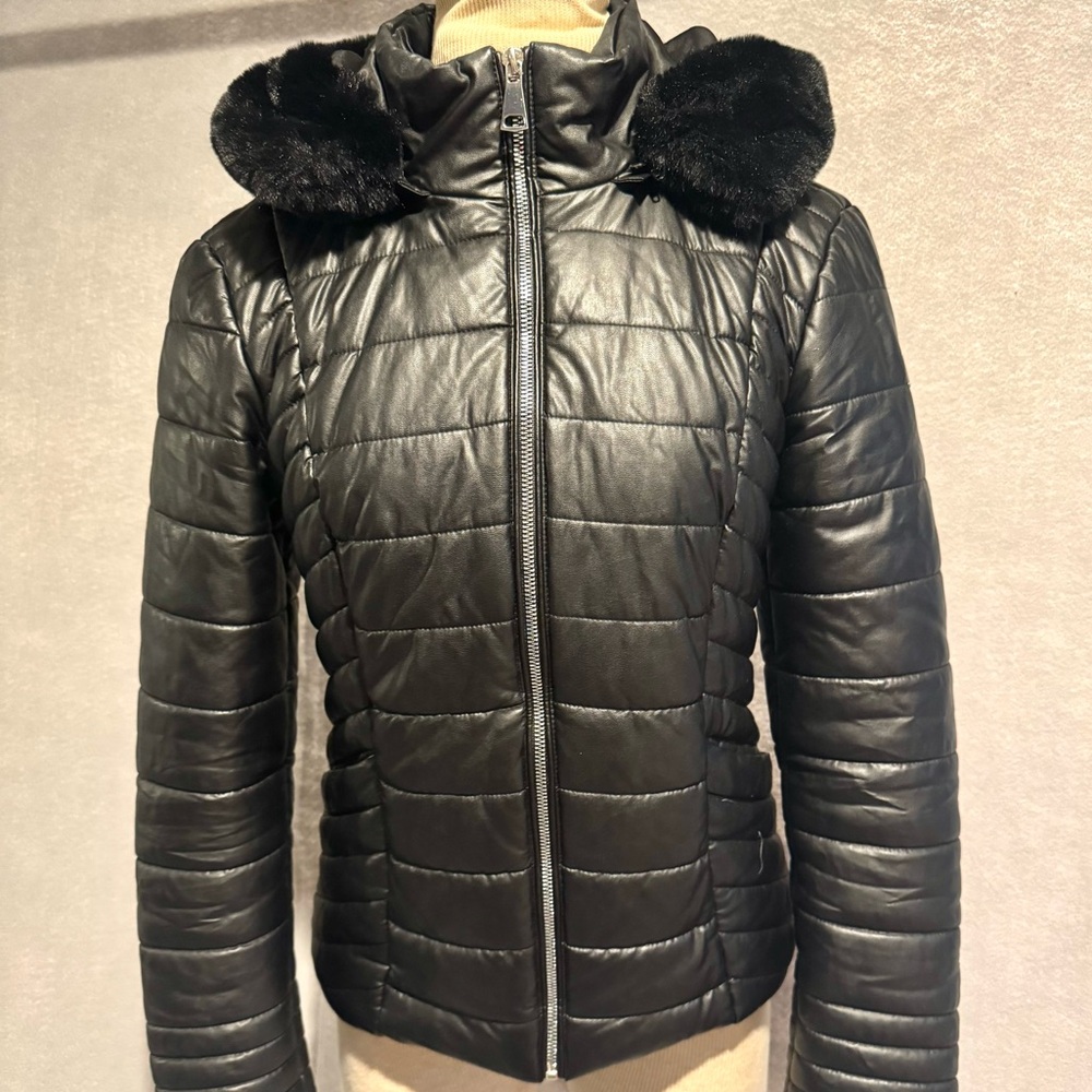 Morgan de Toi Quilted Black Puffer with Plush Collar